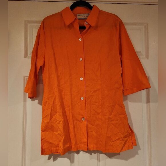 NWT Carrie Allen orange button up blouse L - Picture 1 of 5